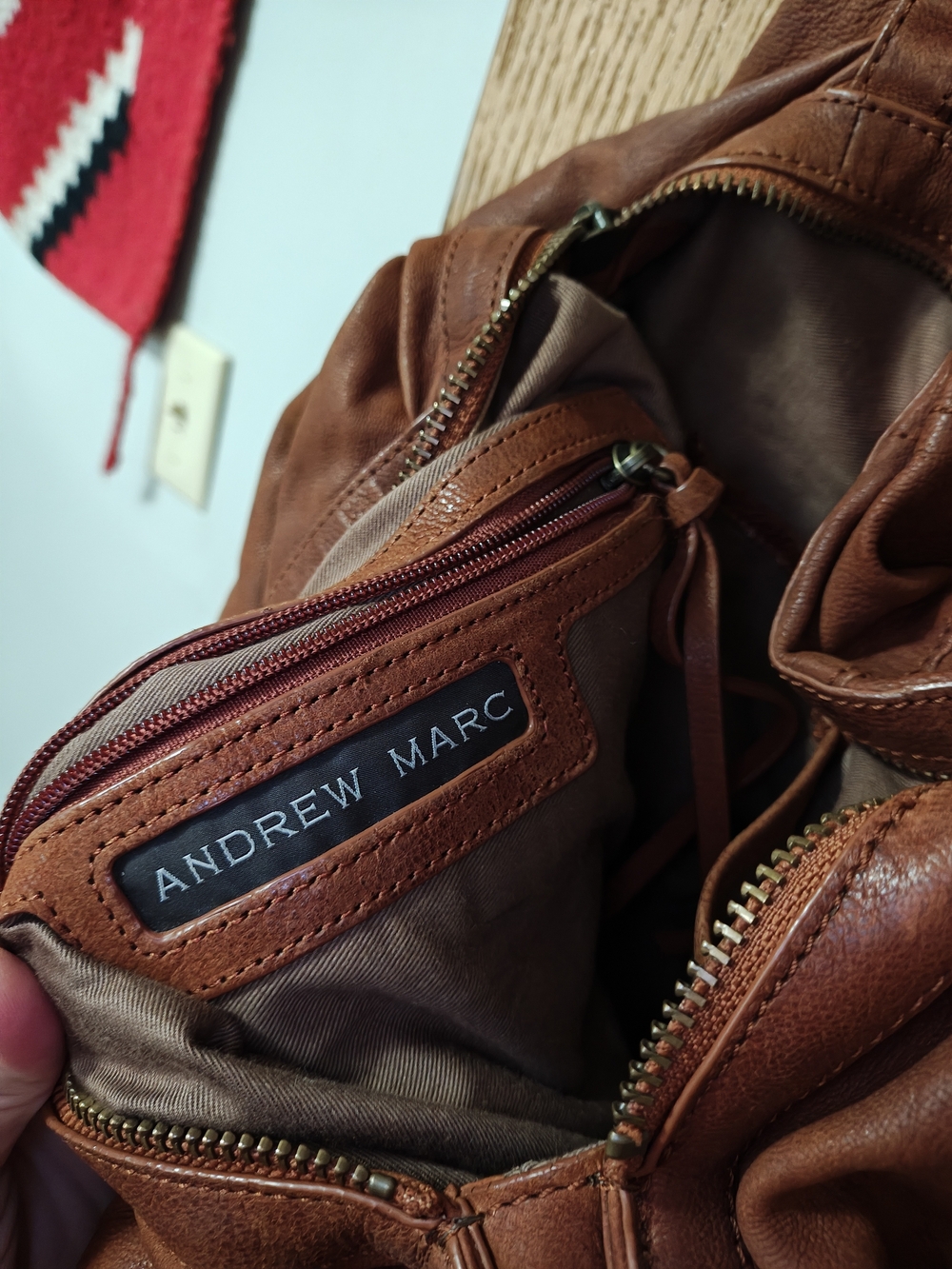 Andrew Marc Distressed Brown Leather Hobo with Gold Hardware - Picture 4 of 5